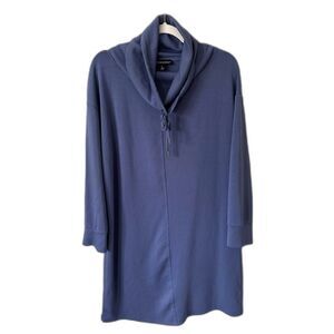 Cynthia Rowley Cowl Neck Lace-Up Knit Dress Slate Blue Large Loungewear Cozy